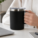 TAZA, ACERO INOXIDABLE, NEGRO, 350 ml, Thermal doble pared 8.8*10.8cm con tapa hermética