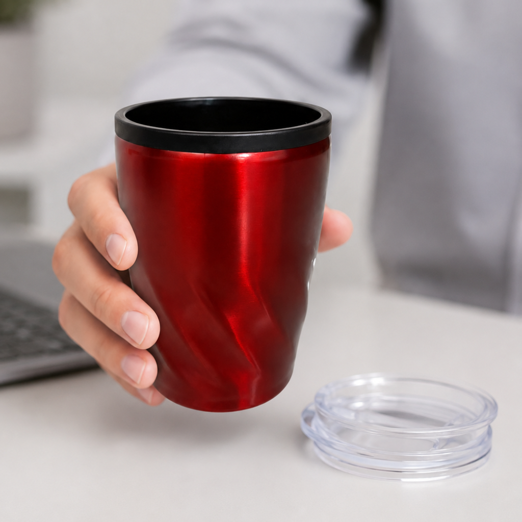VASO, ACERO INOXIDABLE, ROJO, 350 ml, Twister doble pared interior plástico