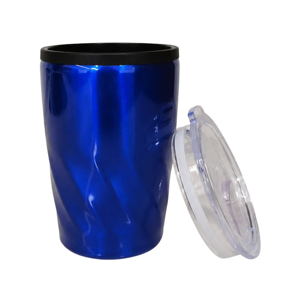 VASO, ACERO INOXIDABLE, AZUL REFLEX, 350 ml, Twister doble pared interior plástico