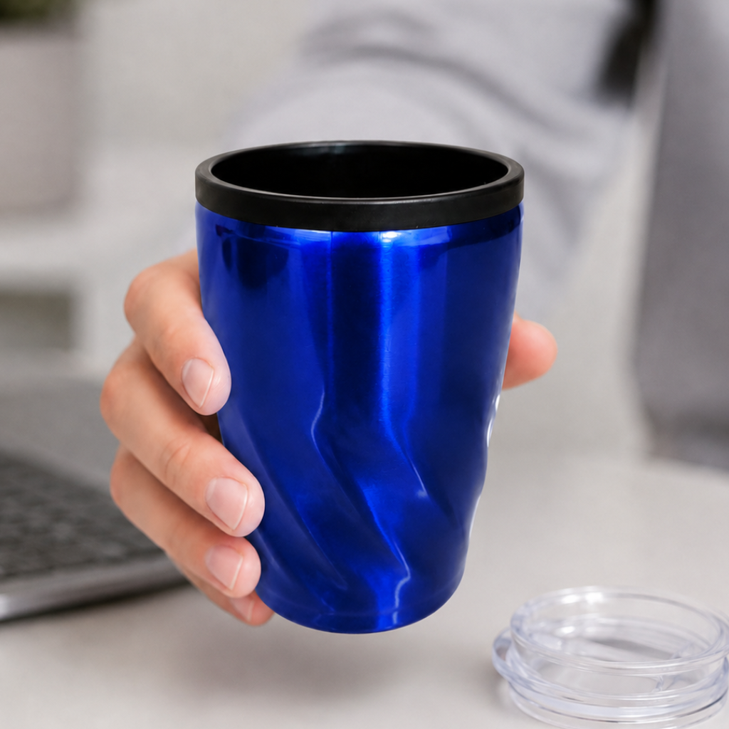 VASO, ACERO INOXIDABLE, AZUL REFLEX, 350 ml, Twister doble pared interior plástico