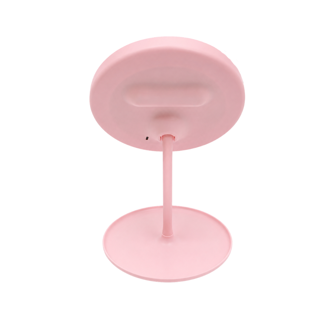 ESPEJO, PLÁSTICO, ROSADO, 18*18*6 cm, REDONDO DE TOCADOR CON LUZ LED