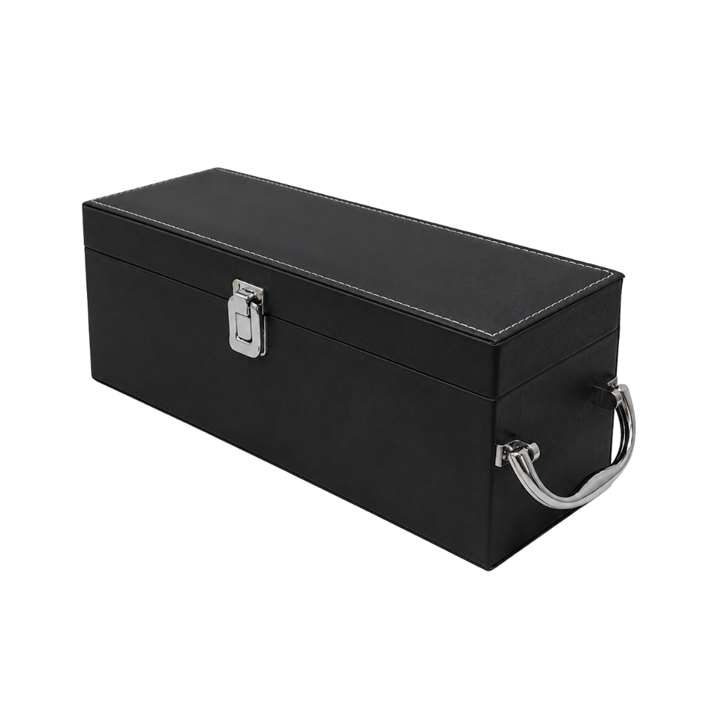 CAJA PARA VINO, PU, NEGRO, 36*11*11 cm, CON 4 ACCESORIOS
