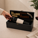 Caja Madera negro 36*11*11 cm para vino con juego de ajedrez