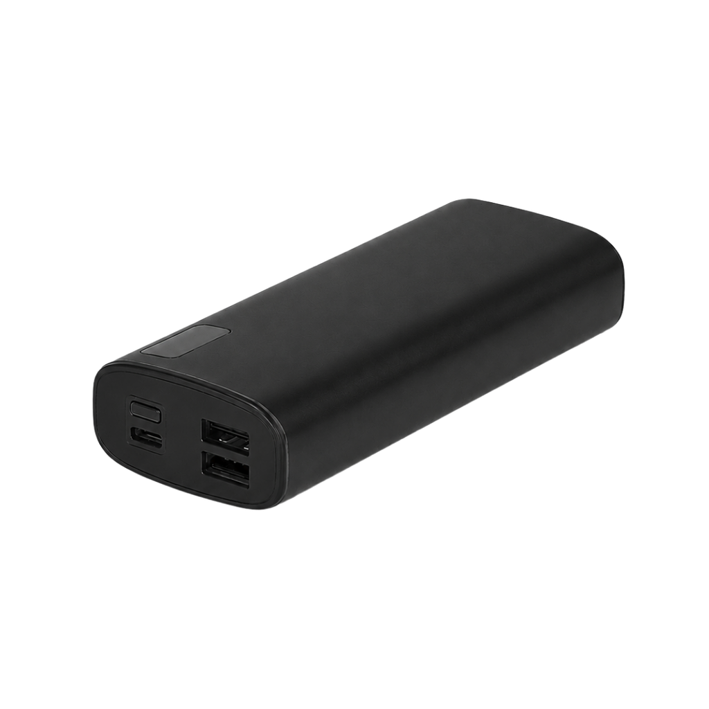 POWER BANK DE 10.000 mAh, ALUMINIO RECICLADO, NEGRO, 5.1 x 12 x 2.6 cm, CON SALIDA USB Y TIPO C DUAL PARA 3 DISPOSITIVOS SIMULTANEOS