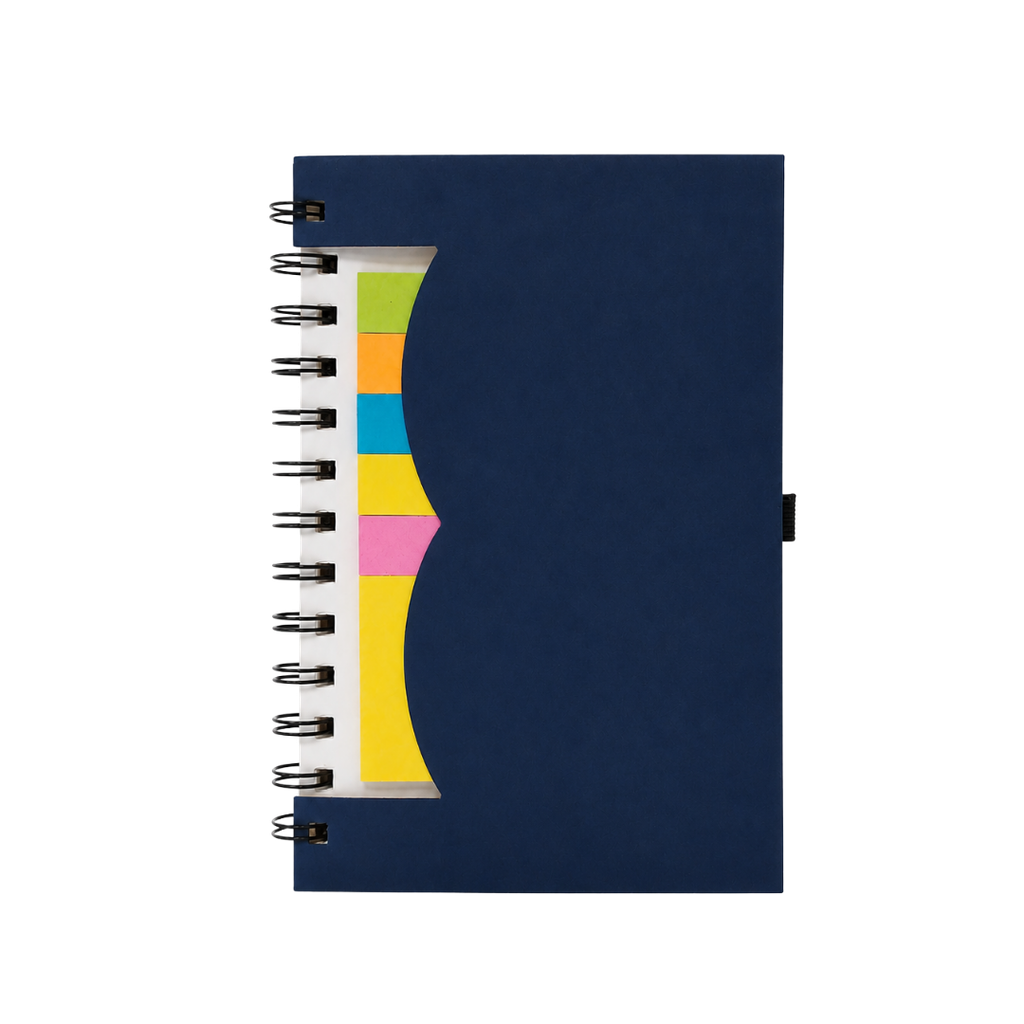 LIBRETA, PAPEL, AZUL OSCURO, Post de espiral con notas adhesivas de colores