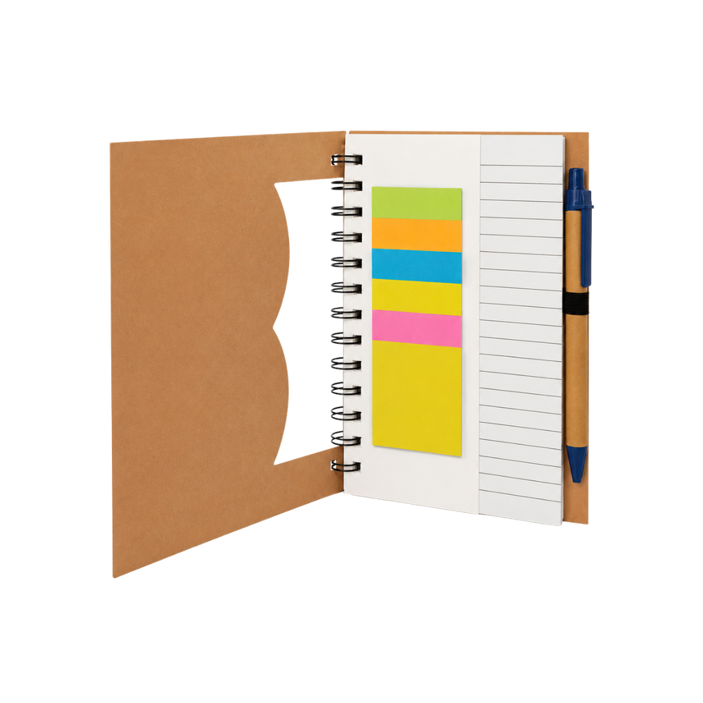 LIBRETA, PAPEL, AZUL OSCURO, Post de espiral con notas adhesivas de colores