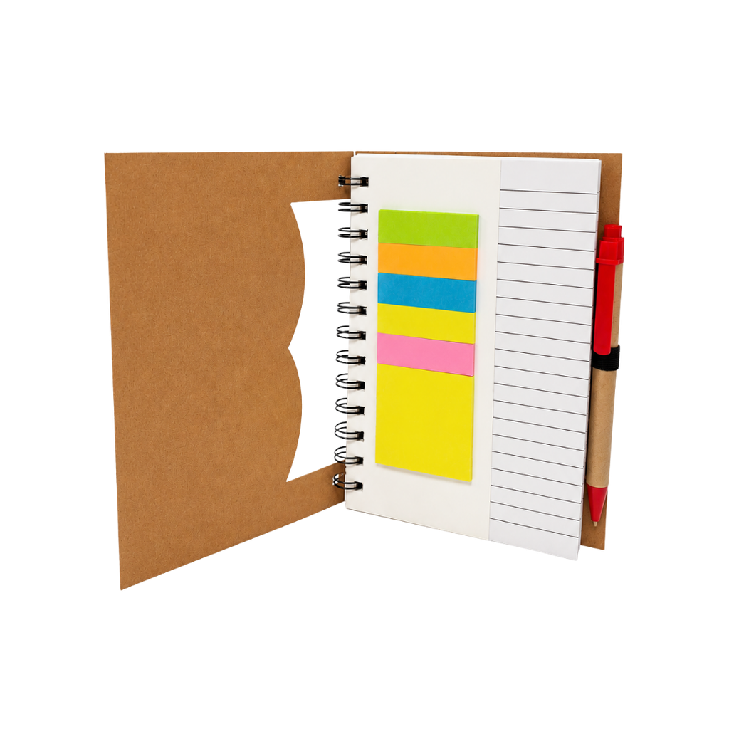 LIBRETA, PAPEL, ROJO, Post de espiral con notas adhesivas de colores
