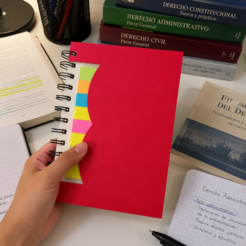 LIBRETA, PAPEL, ROJO, Post de espiral con notas adhesivas de colores