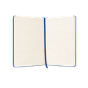 LIBRETA, PAPEL, AZUL, 14,8 x 21 cm, Ribbed 80 páginas de líneas, 70 gramos 80 con pasta PU, listón y banda elástica