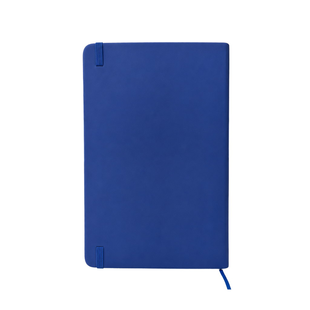 LIBRETA, PAPEL, AZUL, 14,8 x 21 cm, Ribbed 80 páginas de líneas, 70 gramos 80 con pasta PU, listón y banda elástica