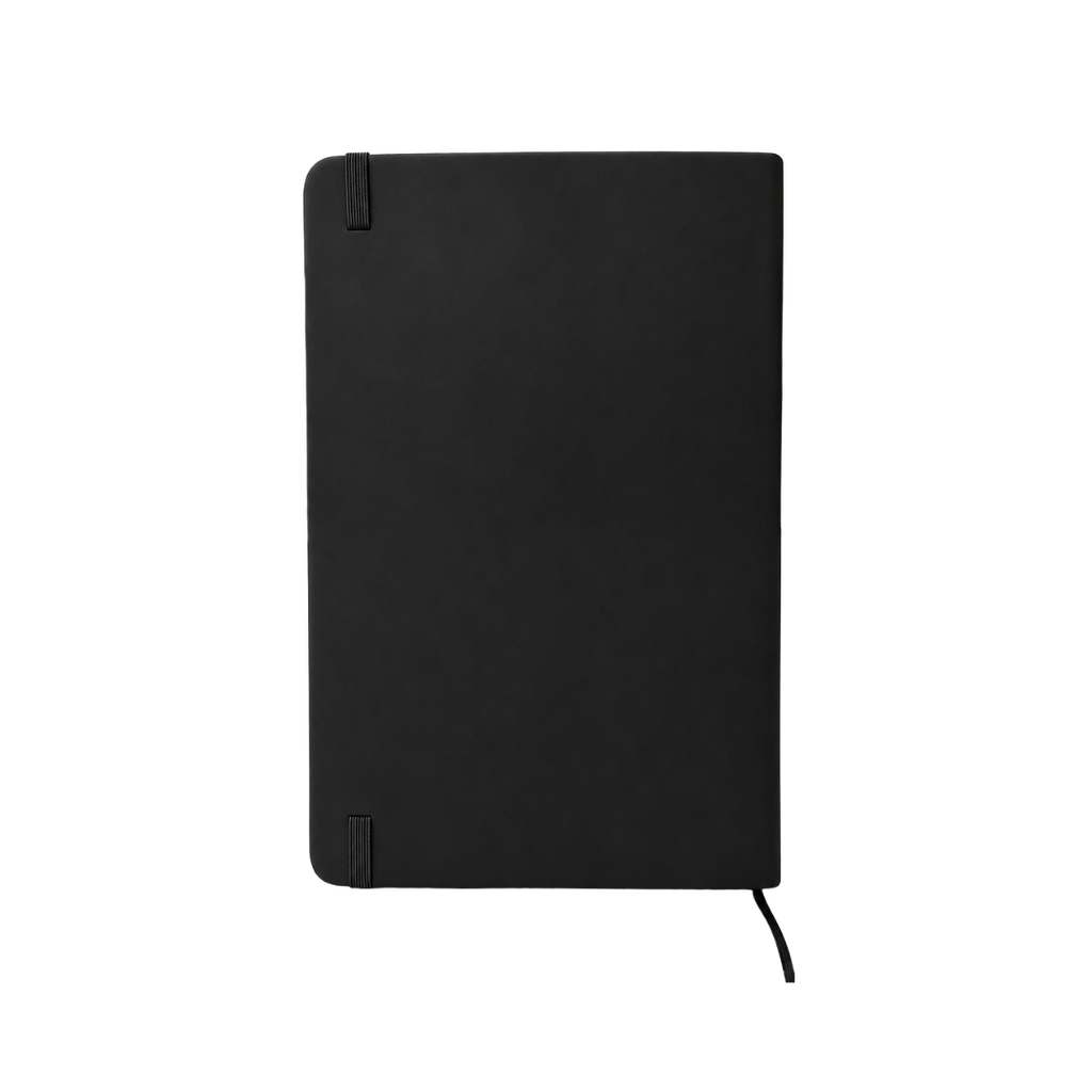 LIBRETA, PAPEL, NEGRO, 14,8 x 21 cm, Ribbed 80 páginas de líneas, 70 gramos 80 con pasta PU, listón y banda elástica