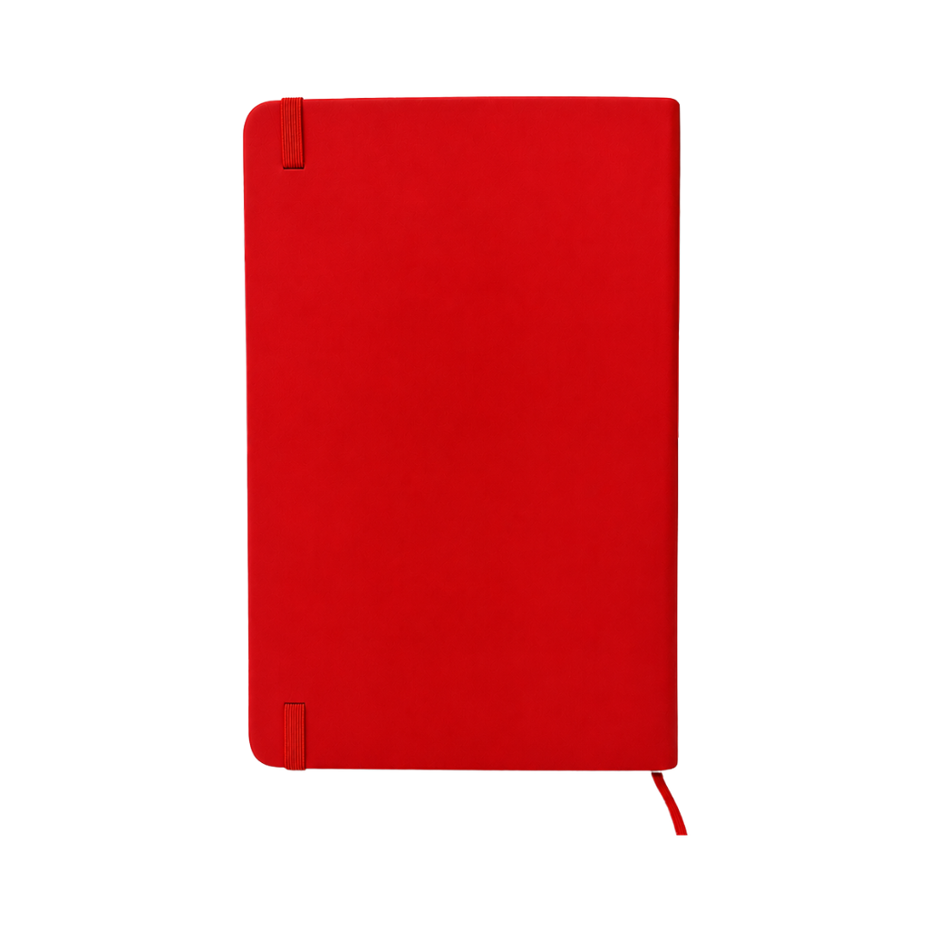 LIBRETA, PAPEL, ROJO, 14,8 x 21 cm, Ribbed 80 páginas de líneas, 70 gramos 80 con pasta PU, listón y banda elástica