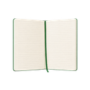 LIBRETA, PAPEL, VERDE, 14,8 x 21 cm, Ribbed 80 páginas de líneas, 70 gramos 80 con pasta PU, listón y banda elástica