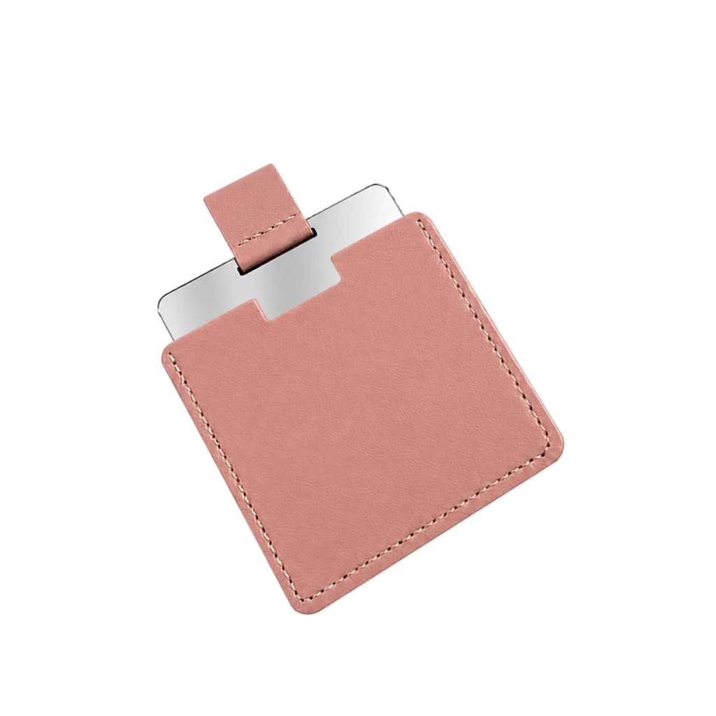 ESPEJO DE BOLSILLO, PLÁSTICO, ROSADO, 6.5*6.8 cm, CUADRADO CON BASE PROTECTORA