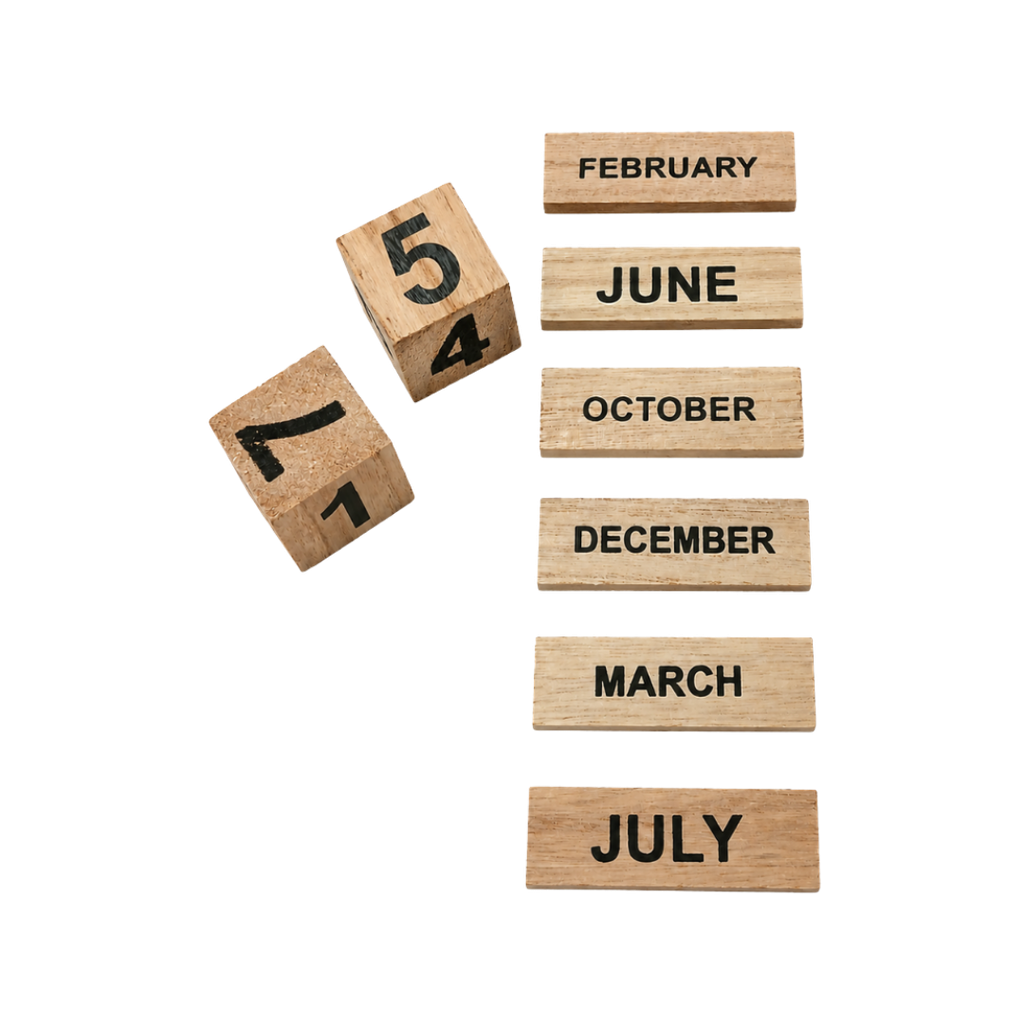 Lapicero calendario perpetuo,  MDF, 7.4 x 7.5 x 6.6 cm
