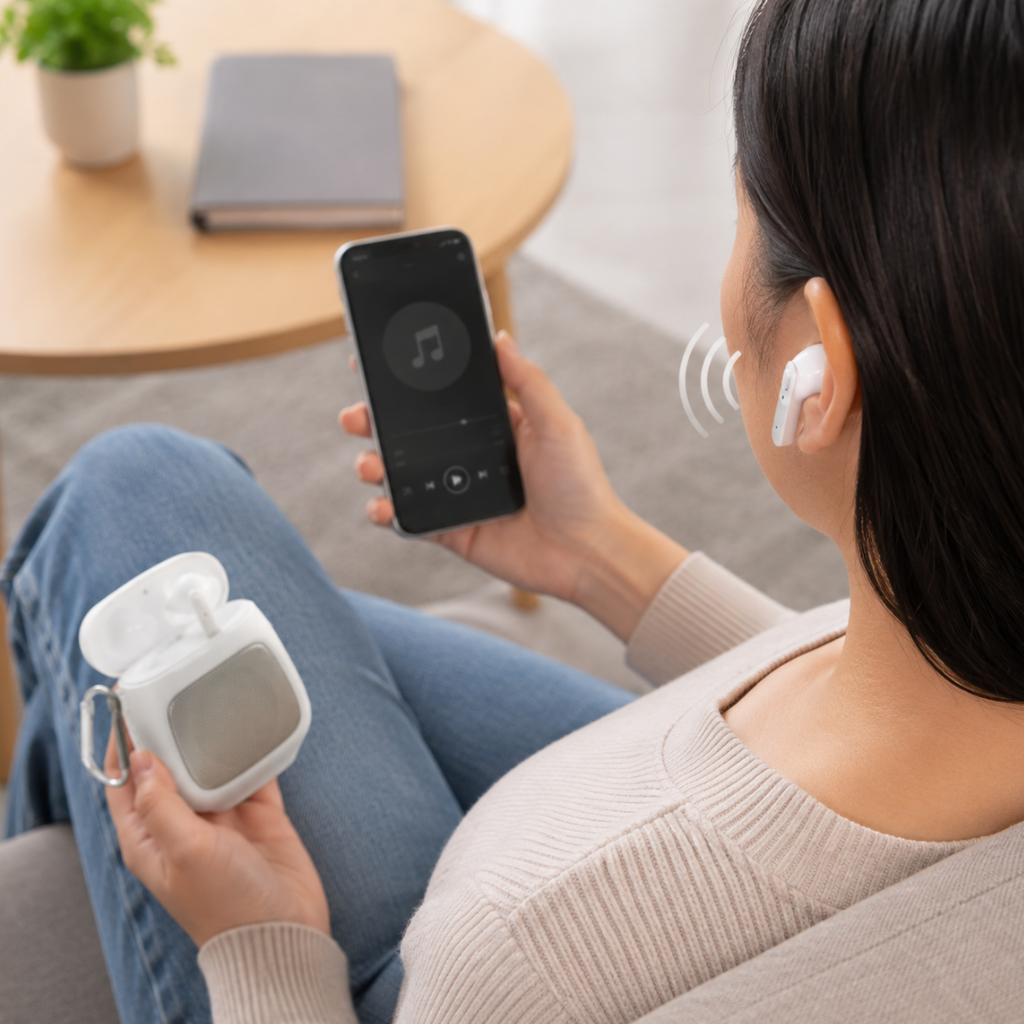 Auriculares con bocina, con conexión Bluetooth  5.0, ABS, 7.5 x 8.7 x 4 cm, Blanco
