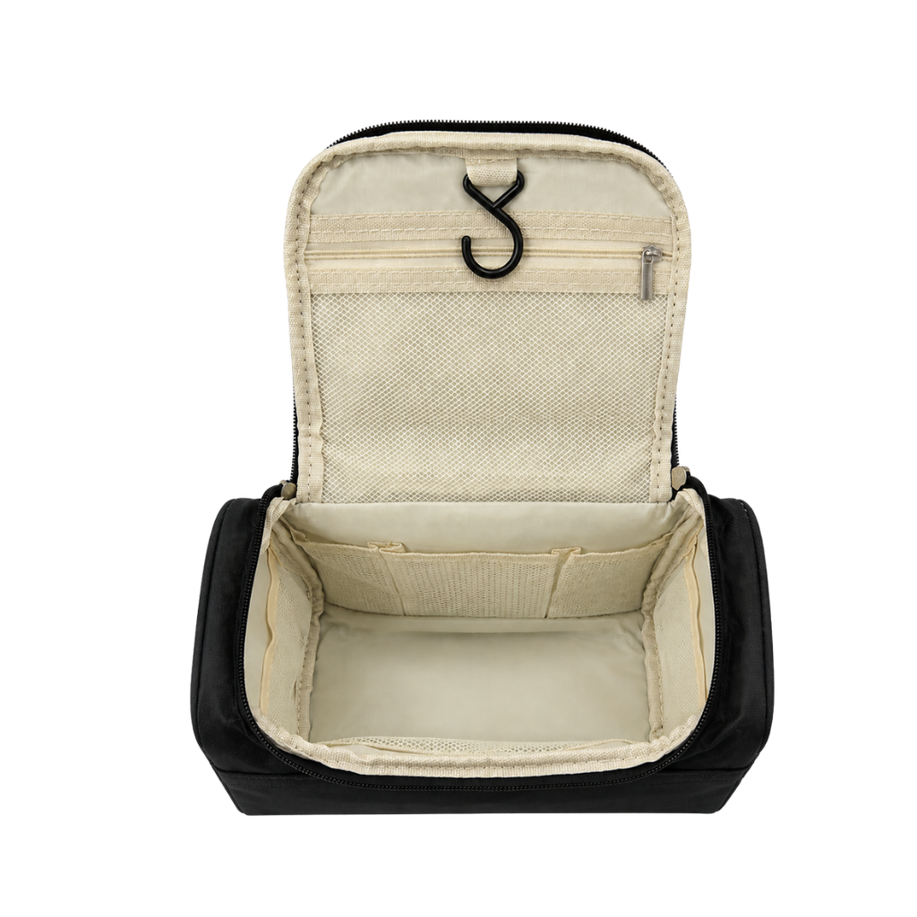 NECESER, POLIESTER, NEGRO, 22*17.5*7 cm, PLEGABLE DE VIAJE CON COMPARTIMENTOS