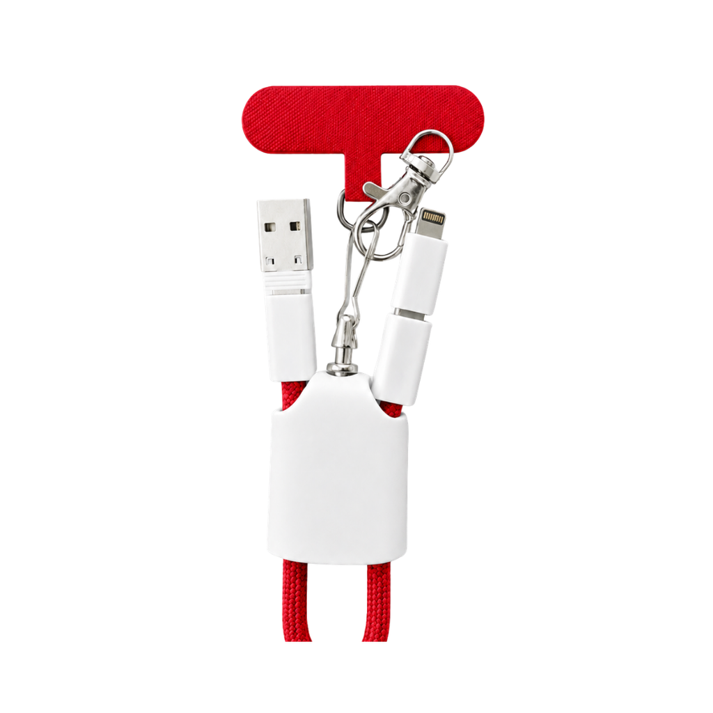 CABLE, POLIESTER, ROJO, 125 cm, tipo C para carga 60W con gancho para celular