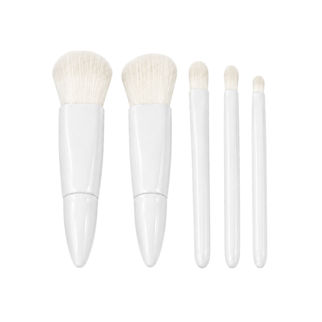 SET DE BROCHAS, PLÁSTICO, BLANCO, 10*7.5 cm, 5 PCS PARA MAQUILLAJE CON ESTUCHE Y ESPEJO