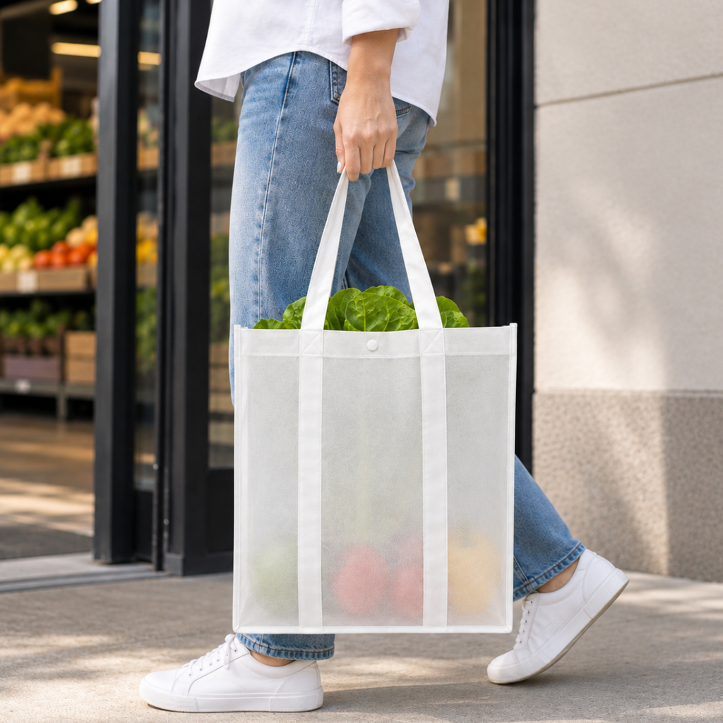 bolsa, tela ecológica, blanco, 40*35*12cm centimetros, reforzada con agarrador