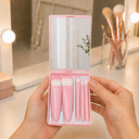 SET DE BROCHAS, PLÁSTICO, ROSADO, 10*7.5 cm, 5 PCS PARA MAQUILLAJE CON ESTUCHE Y ESPEJO