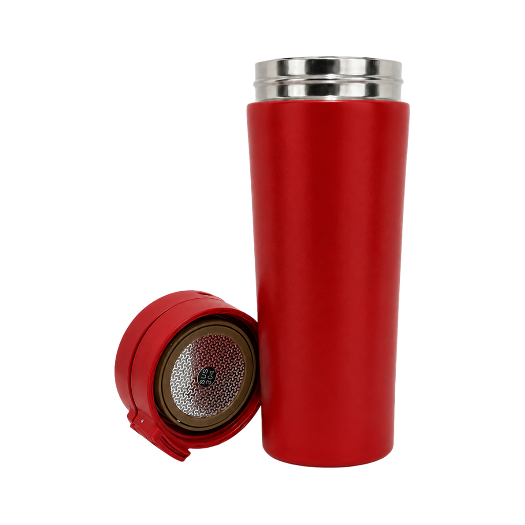 VASO, ACERO INOXIDABLE, ROJO, 480 ml, Mumbai 6.8*19.5 cm térmico doble pared con tapa automática y base antideslizante