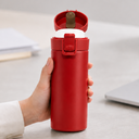 VASO, ACERO INOXIDABLE, ROJO, 480 ml, Mumbai 6.8*19.5 cm térmico doble pared con tapa automática y base antideslizante