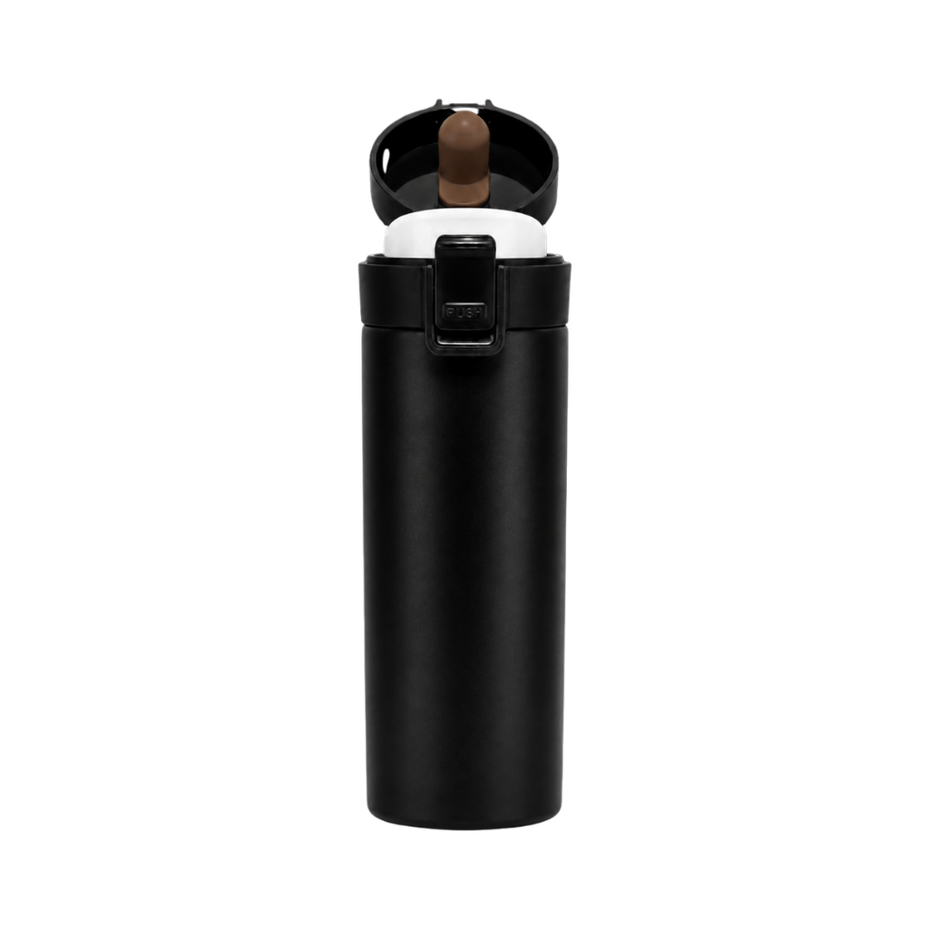 VASO, ACERO INOXIDABLE, NEGRO, 480 ml, Mumbai 6.8*19.5 cm térmico doble pared con tapa automática y base antideslizante