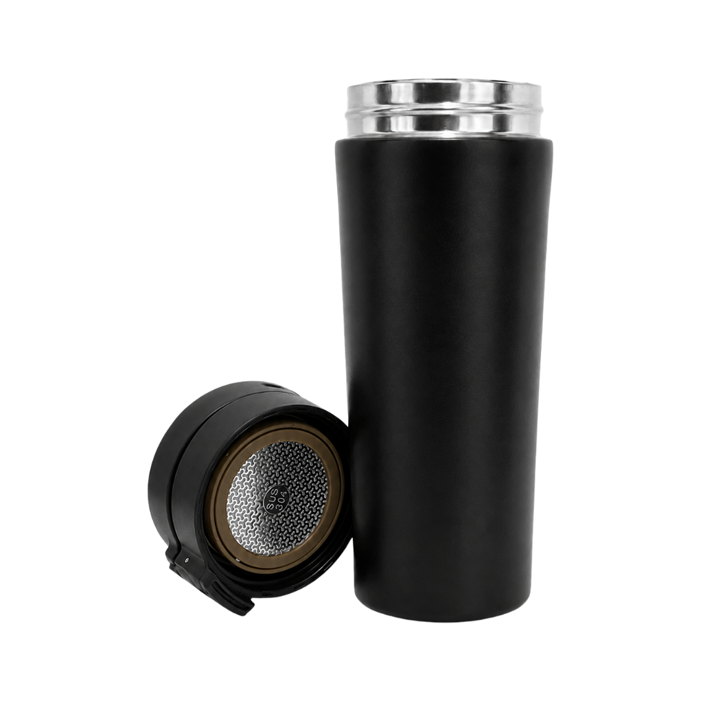 VASO, ACERO INOXIDABLE, NEGRO, 480 ml, Mumbai 6.8*19.5 cm térmico doble pared con tapa automática y base antideslizante