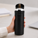 VASO, ACERO INOXIDABLE, NEGRO, 480 ml, Mumbai 6.8*19.5 cm térmico doble pared con tapa automática y base antideslizante