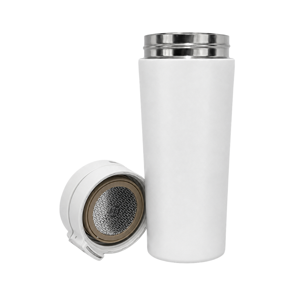 VASO, ACERO INOXIDABLE, BLANCO, 480 ml, Mumbai 6.8*19.5 cm térmico doble pared con tapa automática y base antideslizante
