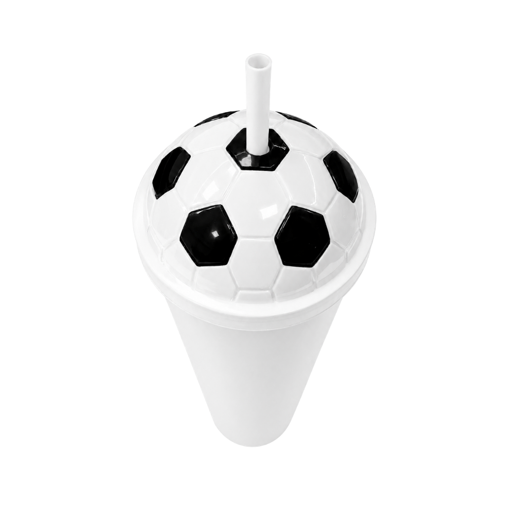 Vaso plástico blanco 1,000ml Carioca con tapa domo diseño de pelota y pajilla