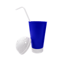 VASO, PLÁSTICO, AZUL OSCURO, 600 ml, vuvuzela con tapa como diseño de pelota, desmontable