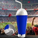 VASO, PLÁSTICO, AZUL OSCURO, 600 ml, vuvuzela con tapa como diseño de pelota, desmontable