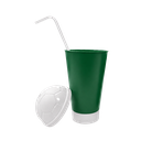 VASO, PLÁSTICO, VERDE, 600 ml, vuvuzela con tapa como diseño de pelota y pajilla, desmontable