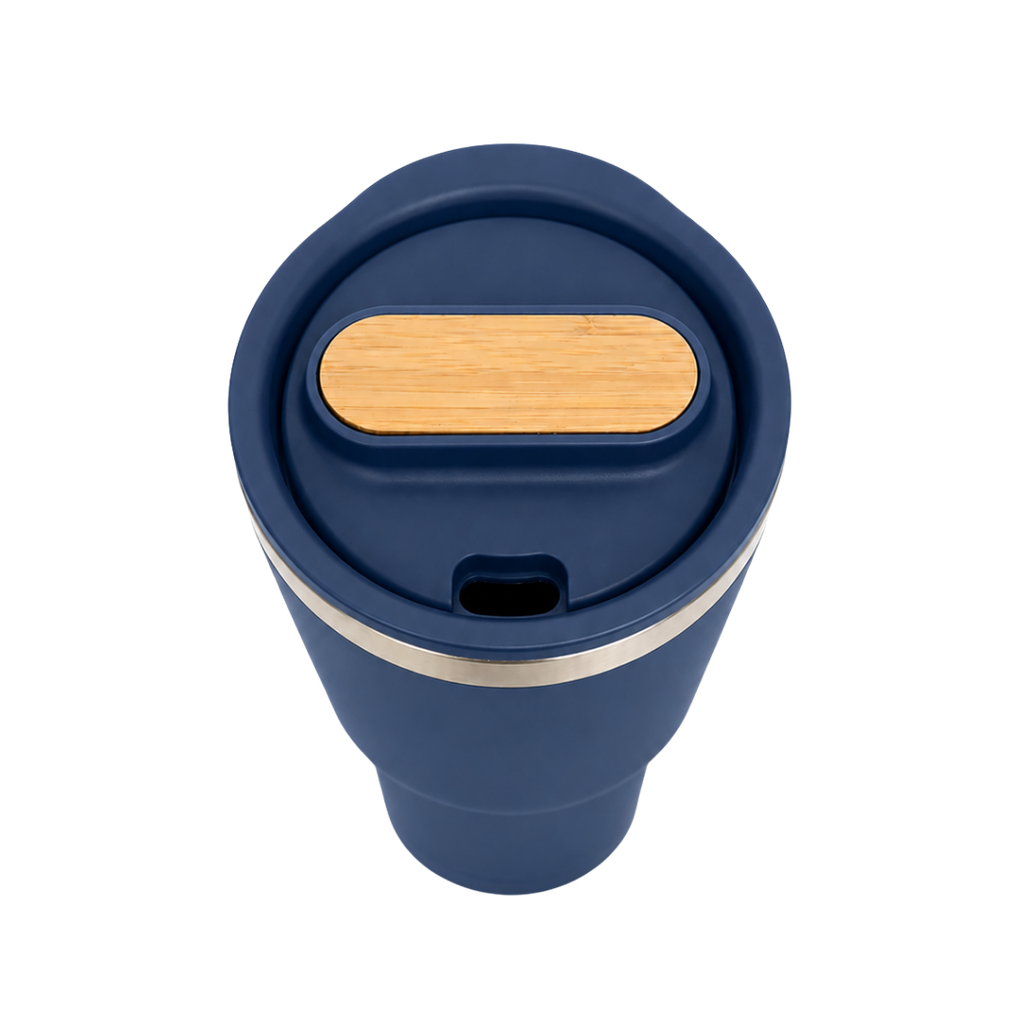 Vaso, acero inoxidable, azul oscuro, 530ml, Selene  18*8.8 cm doble pared top de bambú