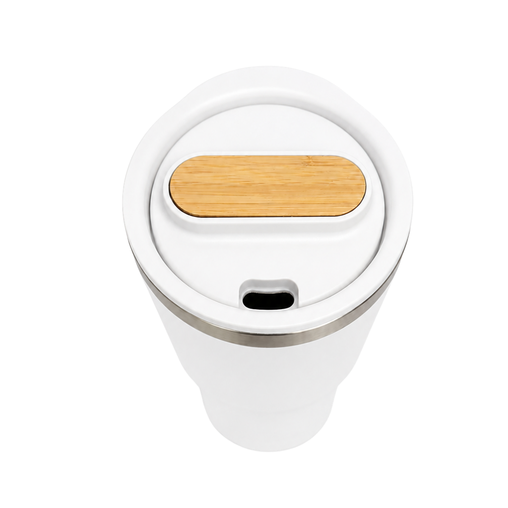 Vaso, acero inoxidable, blanco, 530ml, Selene  18*8.8 cm doble pared top de bambú