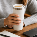 Vaso, acero inoxidable, blanco, 530ml, Selene  18*8.8 cm doble pared top de bambú