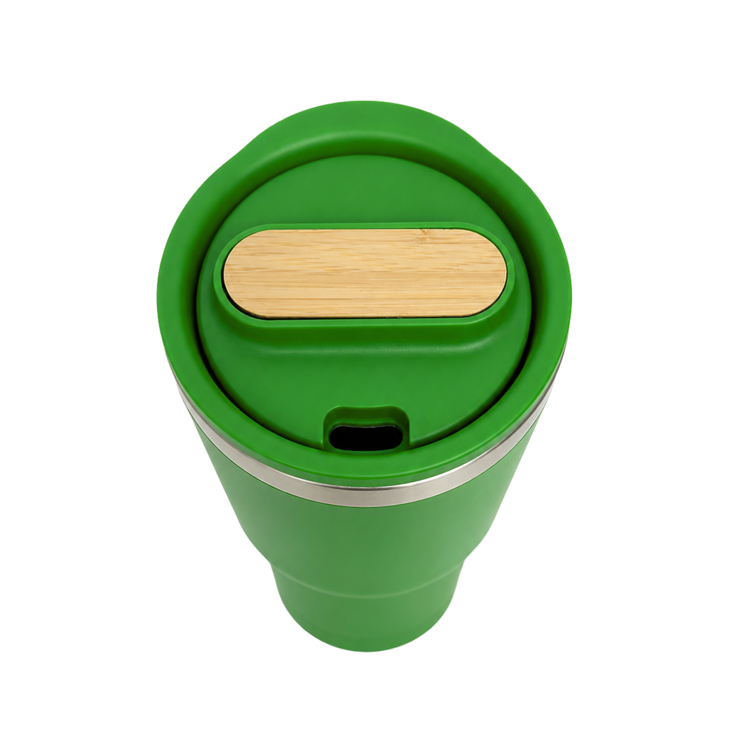 Vaso, acero inoxidable, verde, 530ml, Selene  18*8.8 cm doble pared top de bambú