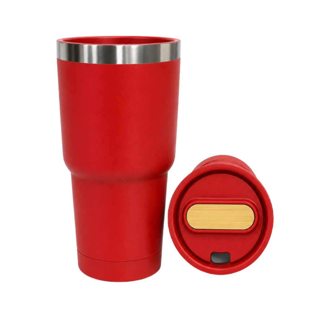 Vaso, acero inoxidable, rojo, 530ml, Selene  18*8.8 cm doble pared top de bambú