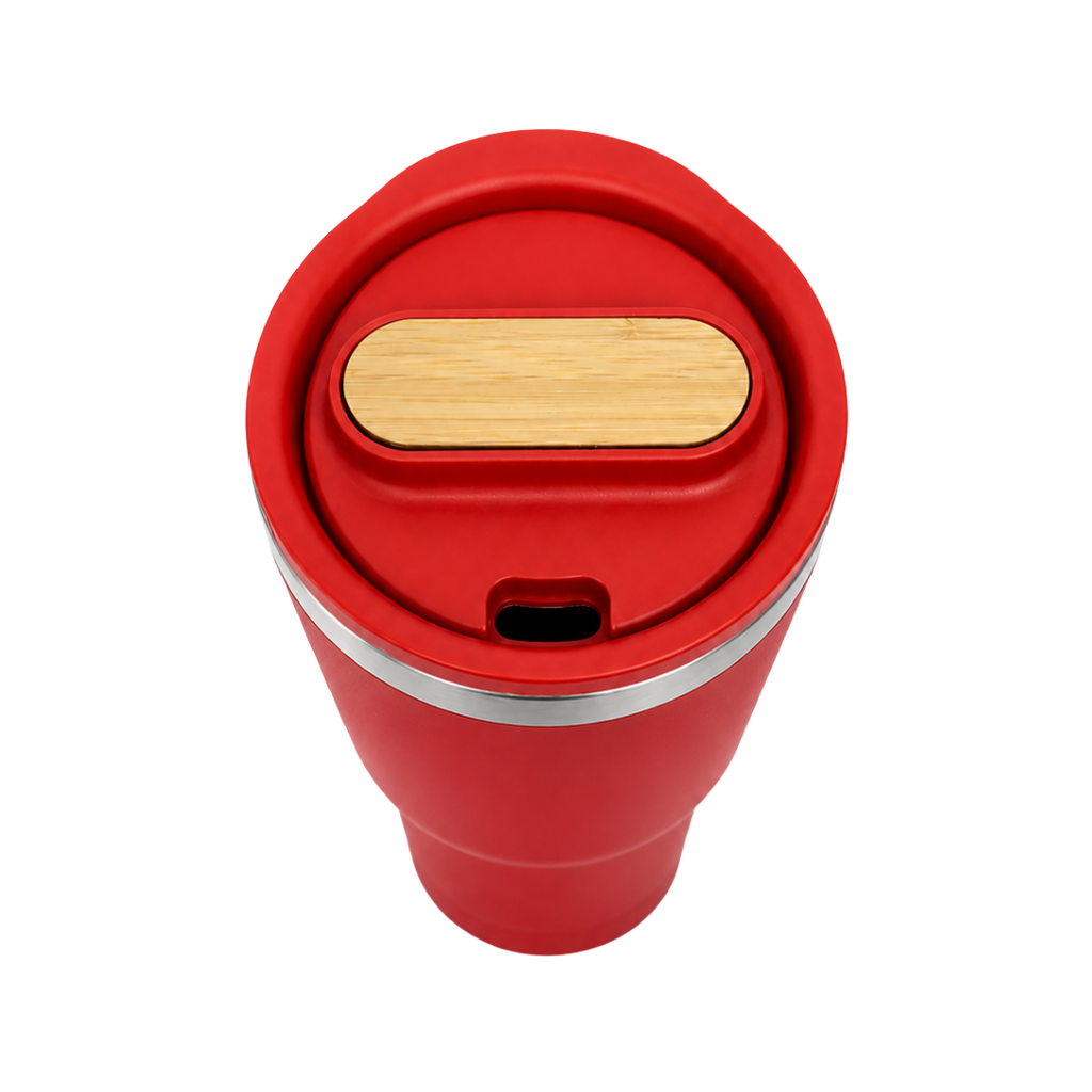 Vaso, acero inoxidable, rojo, 530ml, Selene  18*8.8 cm doble pared top de bambú