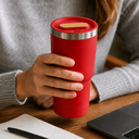 Vaso, acero inoxidable, rojo, 530ml, Selene  18*8.8 cm doble pared top de bambú