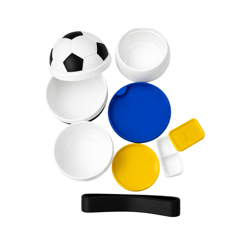 Lonchera, Plástica, Blanco, con negro diseño de pelota de fut