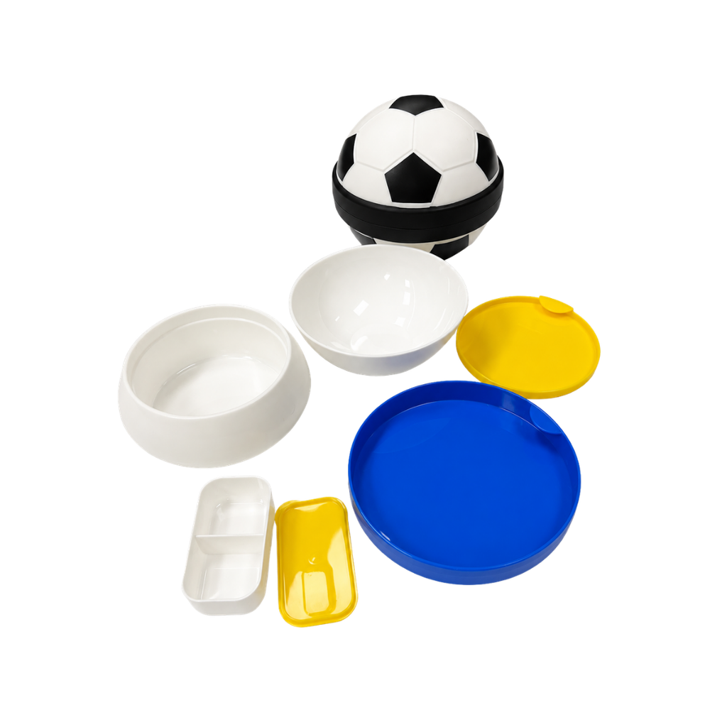 Lonchera, Plástica, Blanco, con negro diseño de pelota de fut