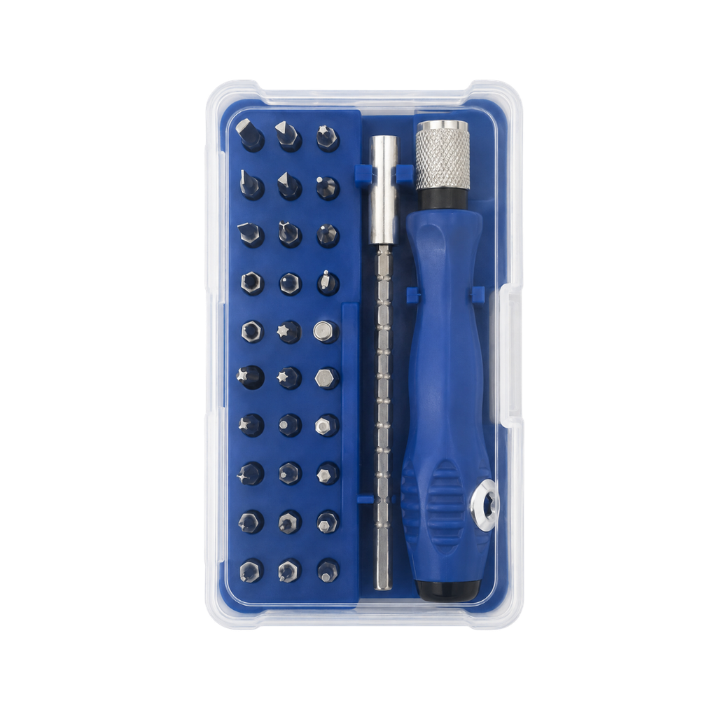 DESARMADOR, ACERO INOXIDABLE, AZUL, 11*6.6*3.3 cm, 30 puntas con mango de aluminio