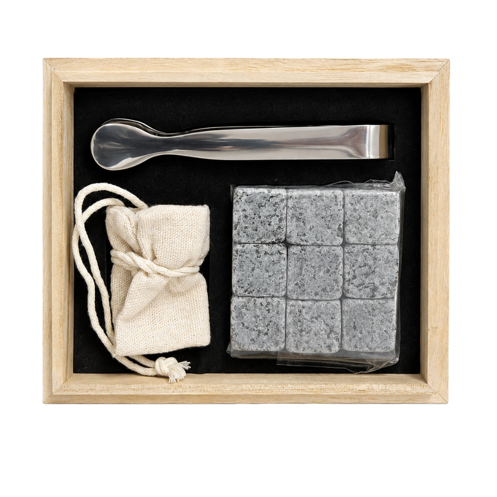 Cubos Piedra Natural 14.2*12*5 cm 9 Pcs Con Tenaza En Caja De Bambú