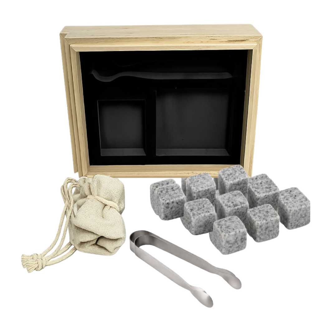 Cubos Piedra Natural 14.2*12*5 cm 9 Pcs Con Tenaza En Caja De Bambú
