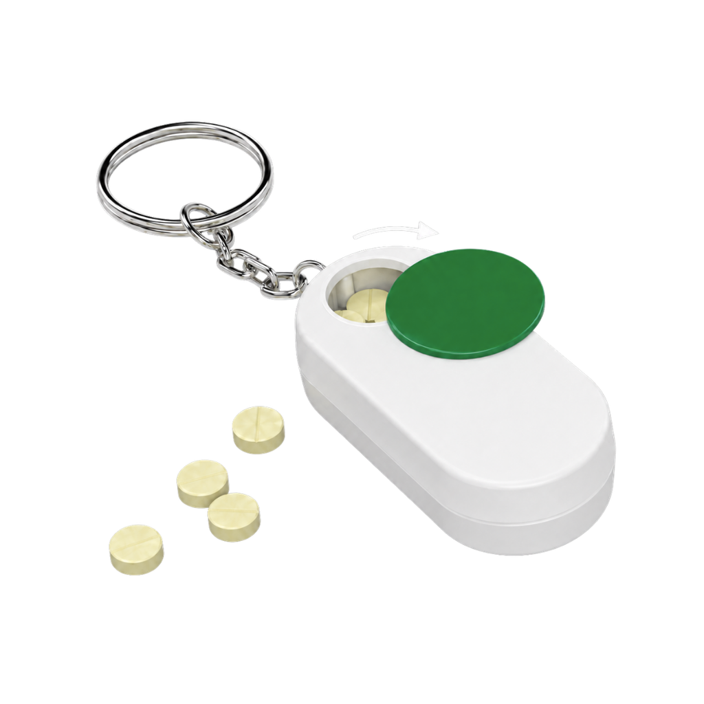 pastillero, plástico, verde,  nd, porta pildoras con cuerpo blanco