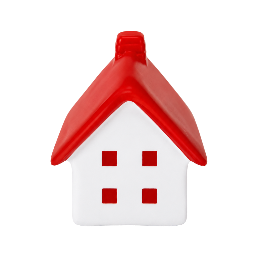 ANTIESTRES, PU, ROJO, 7*7*8 cm, FORMA DE CASA CON CHIMENEA