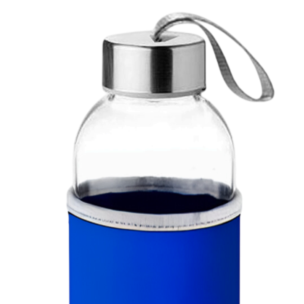 pachones, vidrio, azul reflex, 500 mililitro, con funda de neopreno
